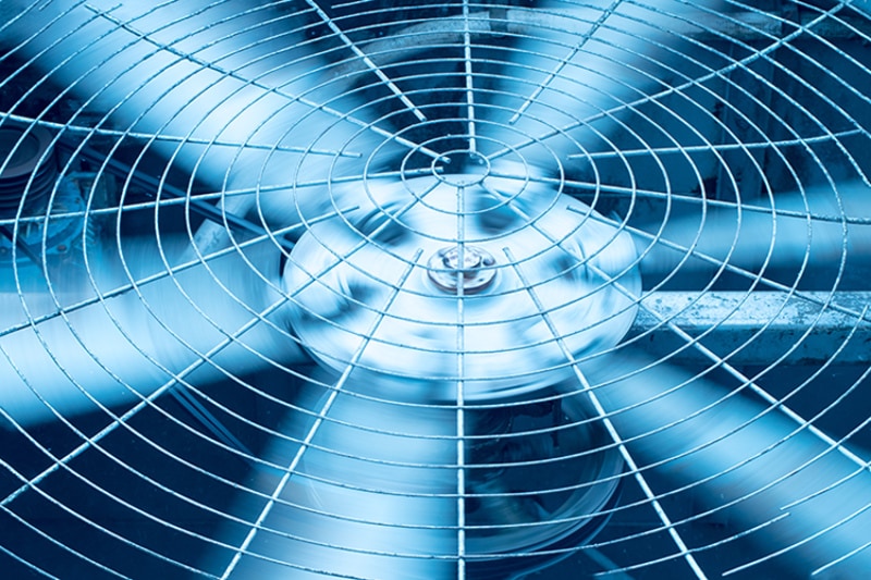 close up shot of an outdoor AC fan.