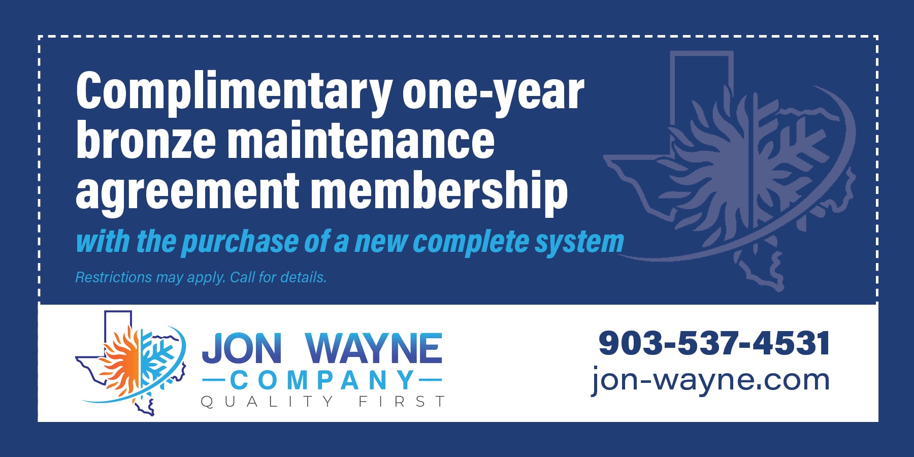 Complimentary one-year bronze maintenance agreement membership with the purchase of a new complete system.